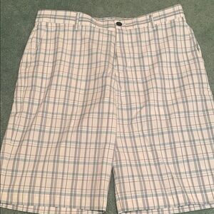 adidas Men's Plaid Flat-Front Shorts in Light Blue & White